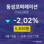 금일증시 동성코퍼레이션 주가 18일  현재 5830원 