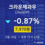 오늘주식 크라운제과우 주가 18일  현재 7970원 