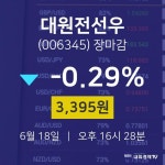 [상장주 주가정보]  18일 대원전선우 마감증시 3395원...