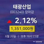 [특징주 주가정보]  20일 태광산업 마감증시 1351000원...