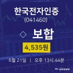 증권주식 한국전자인증 주가 21일  현재 4535원 