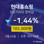 [인기종목 주가정보]  24일 현대홈쇼핑 마감증시 103000원...