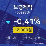 주식종목시세 보령제약 주가 25일  현재 12000원 