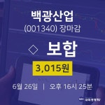 [특징주 주가정보]  26일 백광산업 마감증시 3015원...