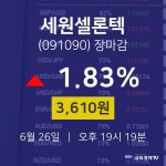 [특징주분석 주가정보] 6월 26일 세원셀론텍 3610원으로 장 마감