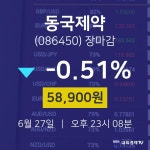 [특징주분석 주가정보] 6월 27일 동국제약 58900원으로 장 마감