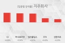 [09시 35분 지주회사 테마주 시황-오전] CJ,하나금융지주 등이 주도...