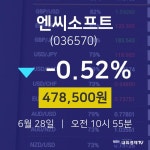 주식실시간 엔씨소프트 주가 28일  현재 478500원 