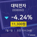 오늘주식시세 대덕전자 주가 1일  현재 11300원 