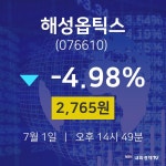 주식현재가 해성옵틱스 주가 1일  현재 2765원 