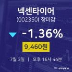 [특징주분석 매매동향] 7월 3일 넥센타이어 9460원으로 장 마감