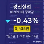 [특징주 주가정보] 7월 3일 광진실업 3435원으로 장 마감