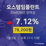 [특징주 종목정보] 7월 3일 오스템임플란트 78200원으로 장 마감