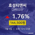 주식증권 효성티앤씨 주가 4일  현재 144500원 