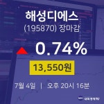 [상장주 종목정보] 7월 4일 해성디에스 13550원으로 장 마감