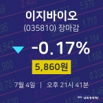 [상장주 주식시세]  4일 이지바이오 마감증시 5860원...