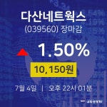 [특징주 주가정보]  4일 다산네트웍스 마감증시 10150원...