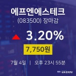 [특징주 주가정보] 7월 4일 에프엔에스테크 7750원으로 장 마감