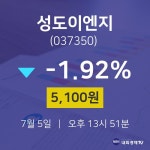 오늘주식시세 성도이엔지 주가 5일  현재 5100원 