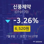 주식증권 신풍제약 주가 8일  현재 6520원 
