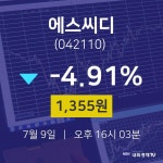 오늘증시 에스씨디 주가 9일  현재 1355원 