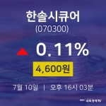 7월 10일 한솔시큐어 주식주가 0.11% 4600원 