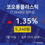 [인기종목 주가정보] 7월 10일 코오롱플라스틱 5240원으로 장 마감