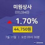 실시간증시 미원상사 주가 11일  현재 44750원 