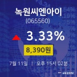 주식종목검색 녹원씨엔아이 주가 11일  현재 8390원 