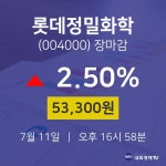 [인기주분석 주가정보] 7월 11일 롯데정밀화학 53300원으로 장 마감