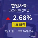 [특징주분석 주가정보]  11일 한일사료 마감증시 1915원...