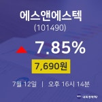 에스앤에스텍주식장  12일  현재 7690원 