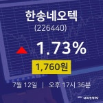 7월 12일 한송네오텍 주식주가 1760원  1.73%