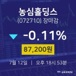 [특징주분석 매매동향] 7월 12일 농심홀딩스 87200원으로 장 마감