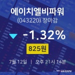 [특징주분석 종목정보] 7월 12일 에이치엘비파워 825원으로 장 마감