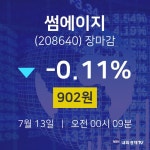 [특징주분석 종목정보]  13일 썸에이지 마감증시 902원...