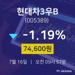 7월 16일 현대차3우B 증권주식 -1.19% 74600원 