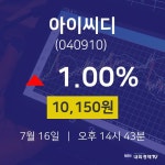 주식추천주 아이씨디 주가 16일  현재 10150원 