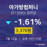 [특징주 주가정보]  16일 아가방컴퍼니 마감증시 3370원...