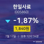 한일사료투자주식  17일  현재 1840원 