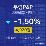 [특징주 주가정보]  18일 무림P&P 마감증시 4920원...