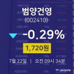 7월 22일 범양건영 주식주가 1720원  -0.29%