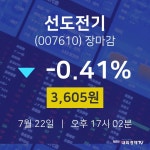 [인기주분석 종목정보]  22일 선도전기 마감증시 3605원...
