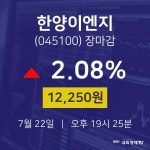 [특징주분석 주가정보]  22일 한양이엔지 마감증시 12250원...