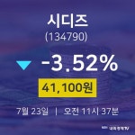 주가그래프 시디즈 주가 23일  현재 41100원 