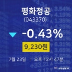 7월 23일 평화정공 시세보기 9230원  -0.43%