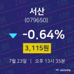 오늘주식시장 서산 주가 23일  현재 3115원 