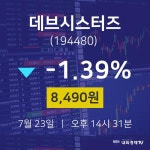 오늘주식시세 데브시스터즈 주가 23일  현재 8490원 