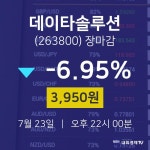 [상장주 매매동향]  23일 데이타솔루션 마감증시 3950원...