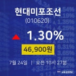 7월 24일 현대미포조선 주가차트 46900원  1.30%